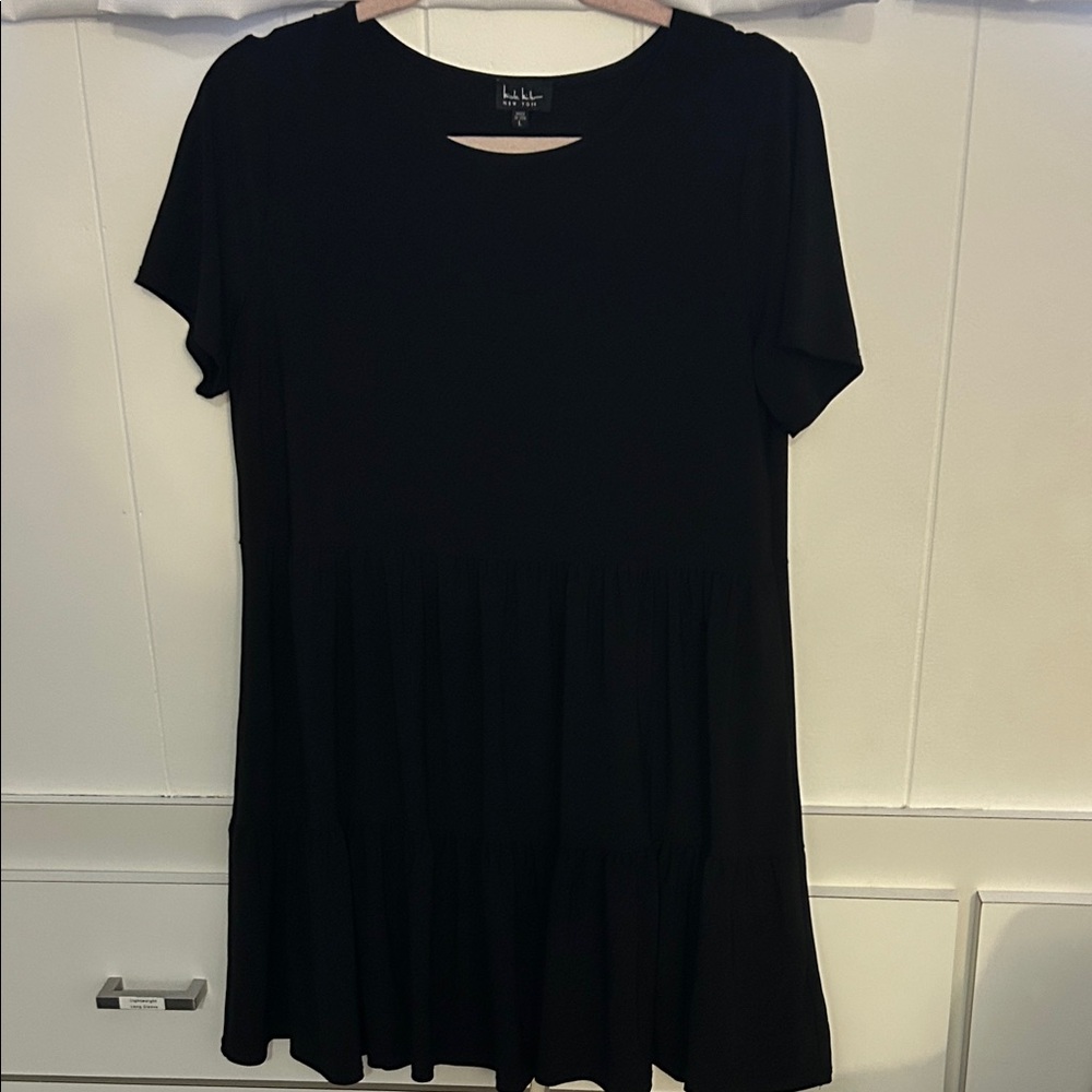 Nicole Miller  Black Tiered Mini Dress with Short Sleeves